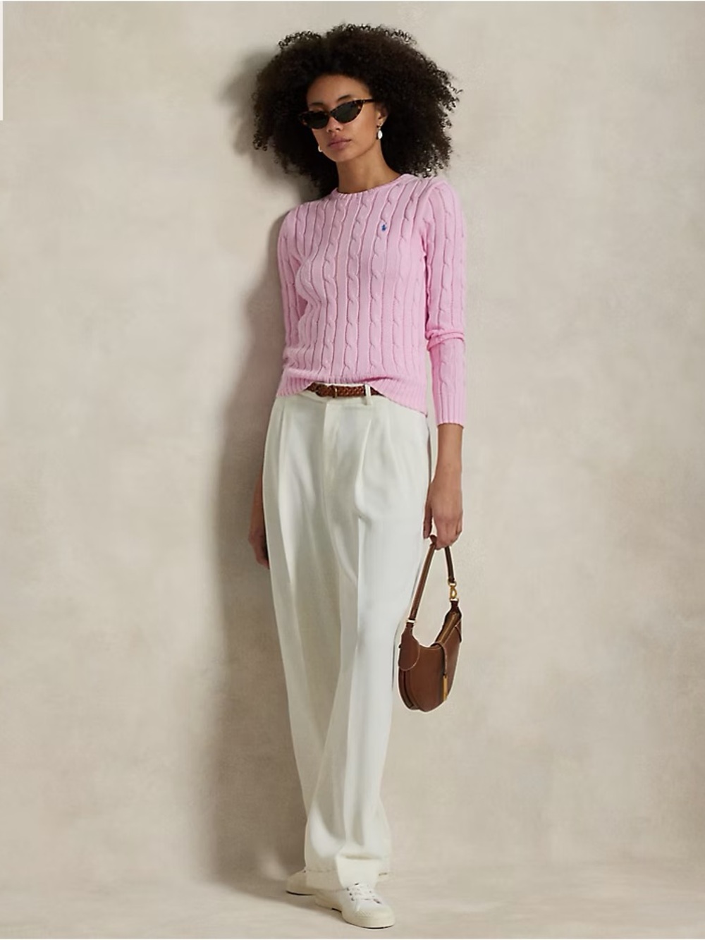 UPDATED PICS: Ralph Lauren Light Pink Cable-Knit Crewneck Sweater with Polo Logo - Picture 3 of 15